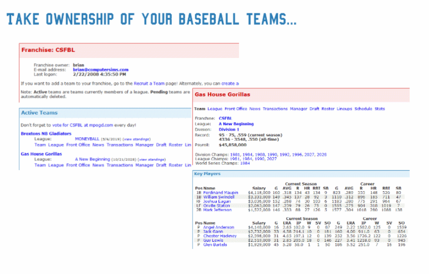 Computer Simulated Fantasy Baseball League at Top Web Games