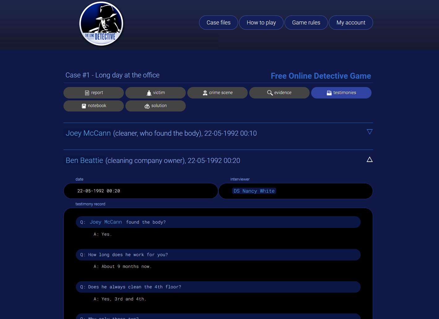 The Lone Detective at Top Web Games