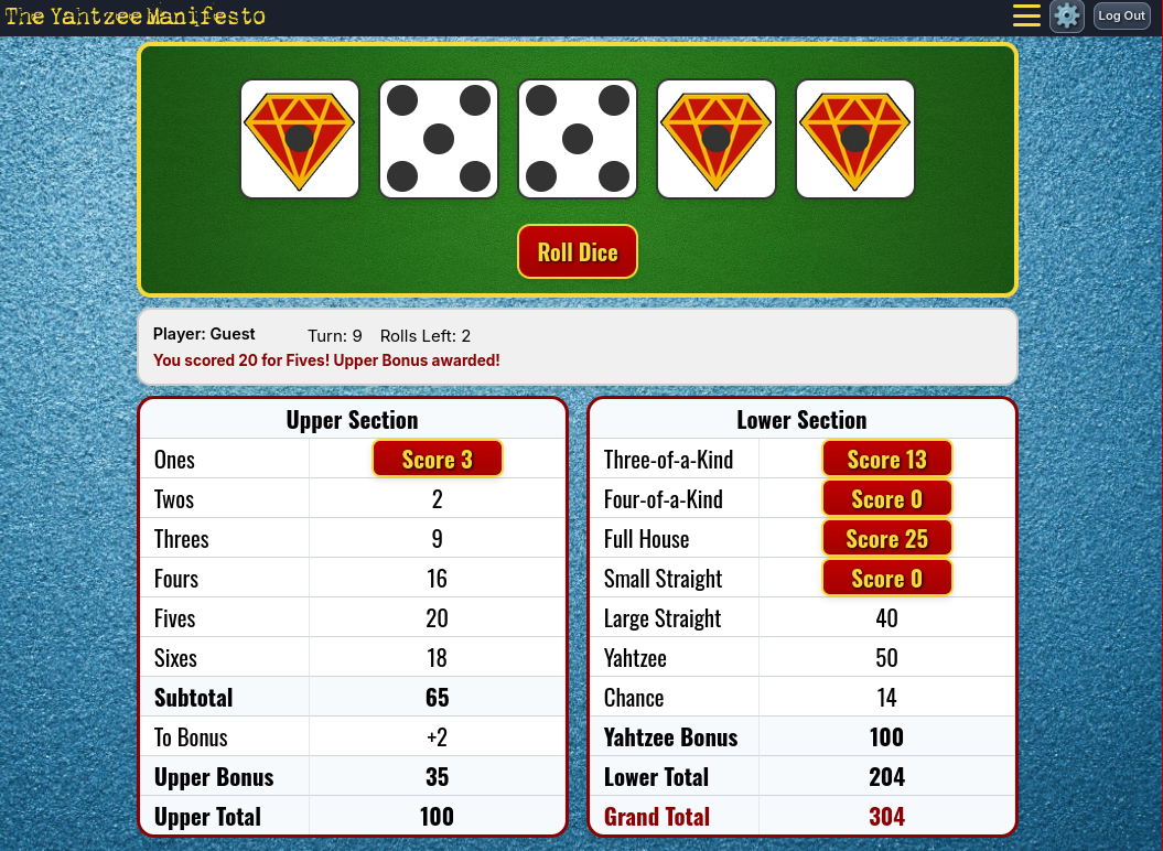 The Yahtzee Manifesto at Top Web Games